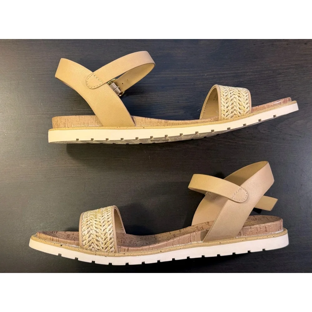 Sun & Stone Women Natural Raffia Sandals Flip Flop Sz 10 M Beige